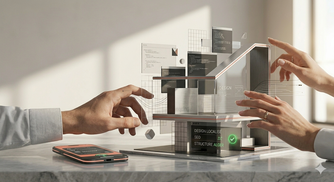 Illustration représentant deux personnes navigant un site web